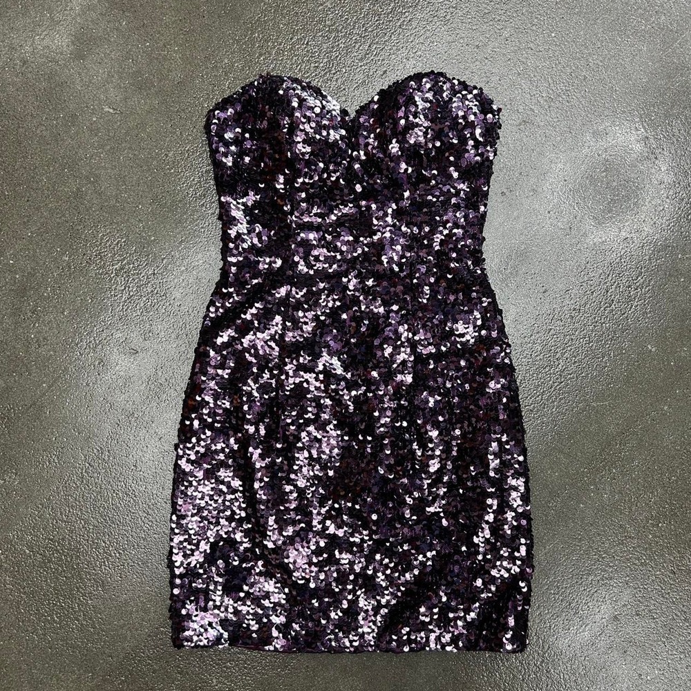 Vintage 90s Mori Lee Madeline Gardner Purple Size 0 XS Sequin Mini Dress